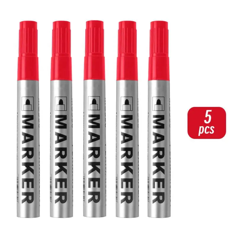 5-Pack HUXUAN MS300 Permanent Oil-Based Marker Pens 2mm Black Permanent Marker Set Babs Red