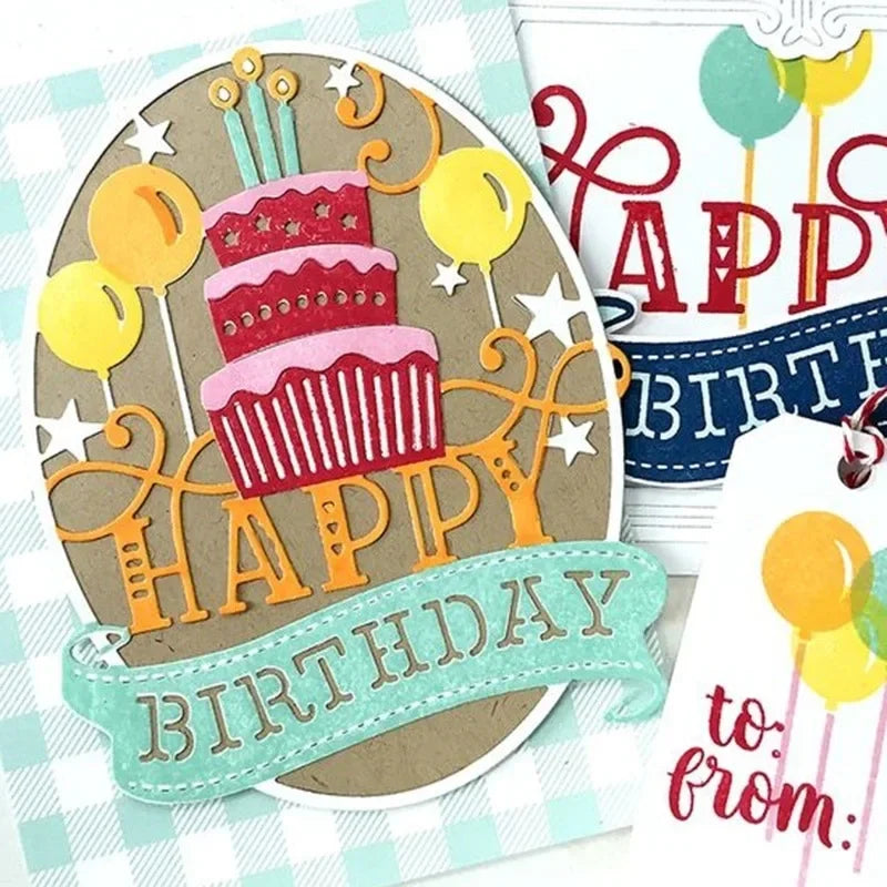 Happy Birthday Metal Cutting Die Stencil – DIY Card Making Metal Cutting Die Babs