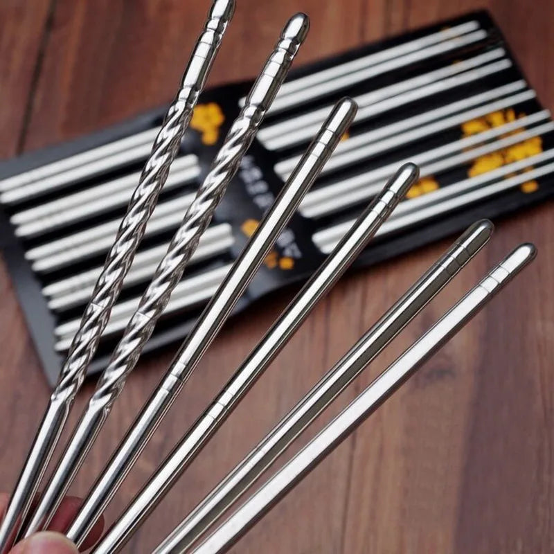 5 Pairs Square Stainless Steel Chopsticks – Non-Slip & Dishwasher Safe Stainless Steel Chopsticks Babs