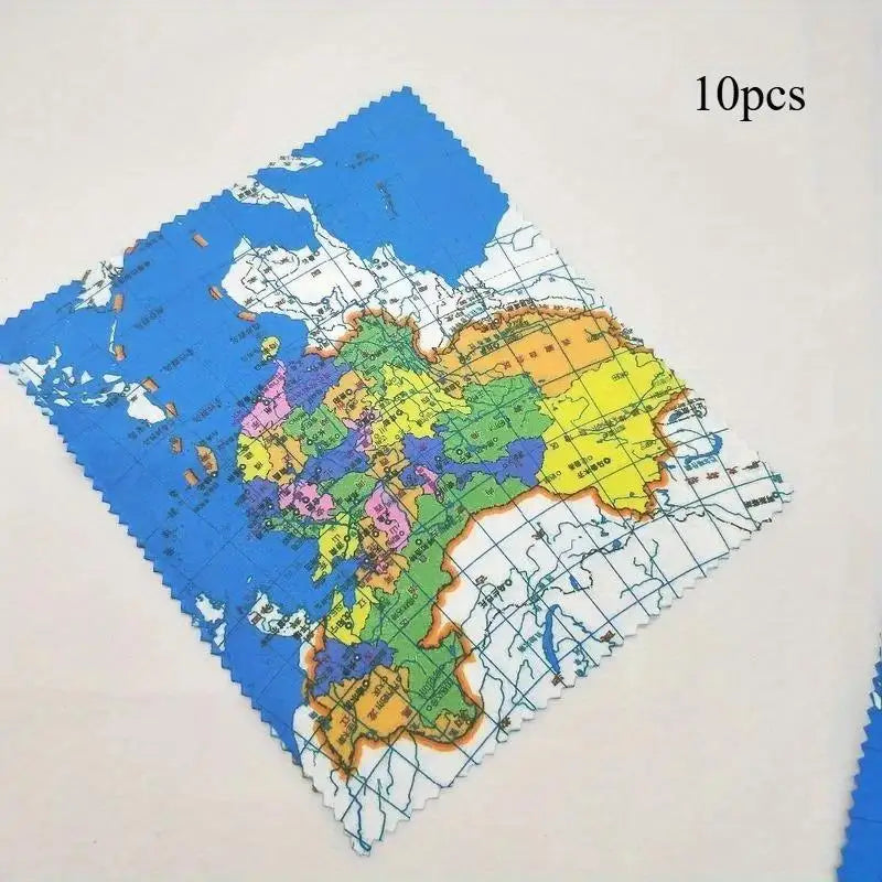 10-Pack Microfiber Lens Cleaning Cloths – Map Print Design Lens Cleaning Cloth Babs 10pcs