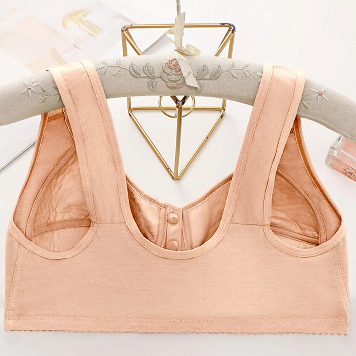 Women's Wirefree Vest Bra – Soft Cotton Front Button Closure Wirefree Vest Bra Babs