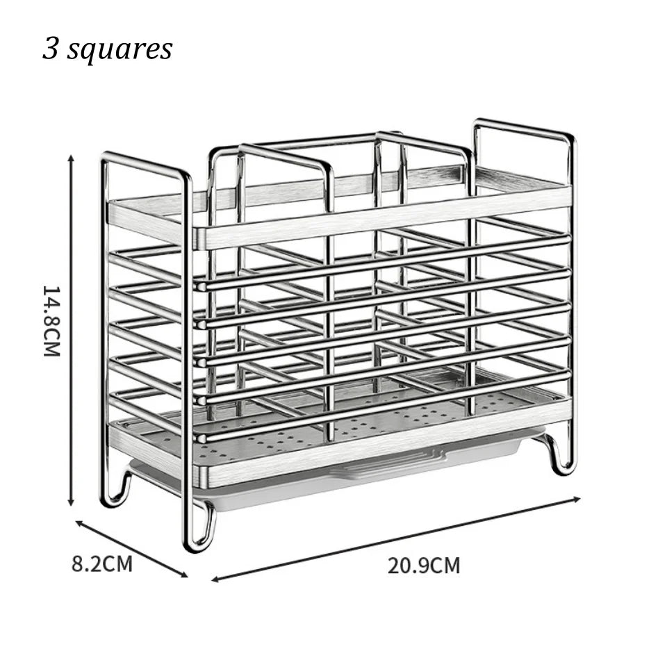 No-Drill Wall-Mounted Stainless Steel Utensil Holder & Rack Kitchen Utensil Holder Babs 3 squares