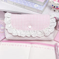 Pink Checkered Lace Pencil Case | Multifunctional Organizer Bag Pencil Case Organizer Babs Pink