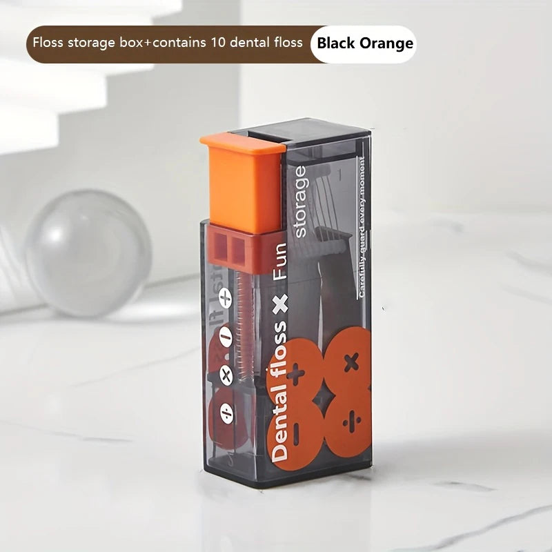Portable Mini Automatic Dental Floss Dispenser Box – 10 Sticks Dental Floss Dispenser Babs Orange -10 pack
