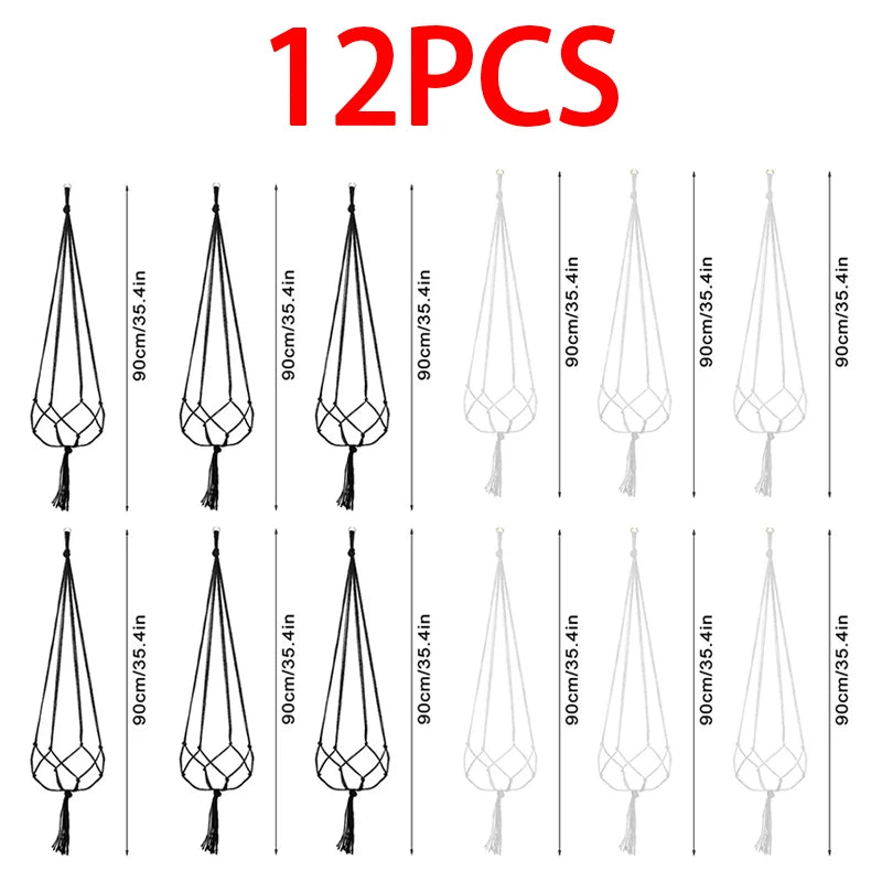 Macrame Hanging Plant Basket with Hook – Boho Planter Net Hanging Plant Basket Babs 12pcs Black White