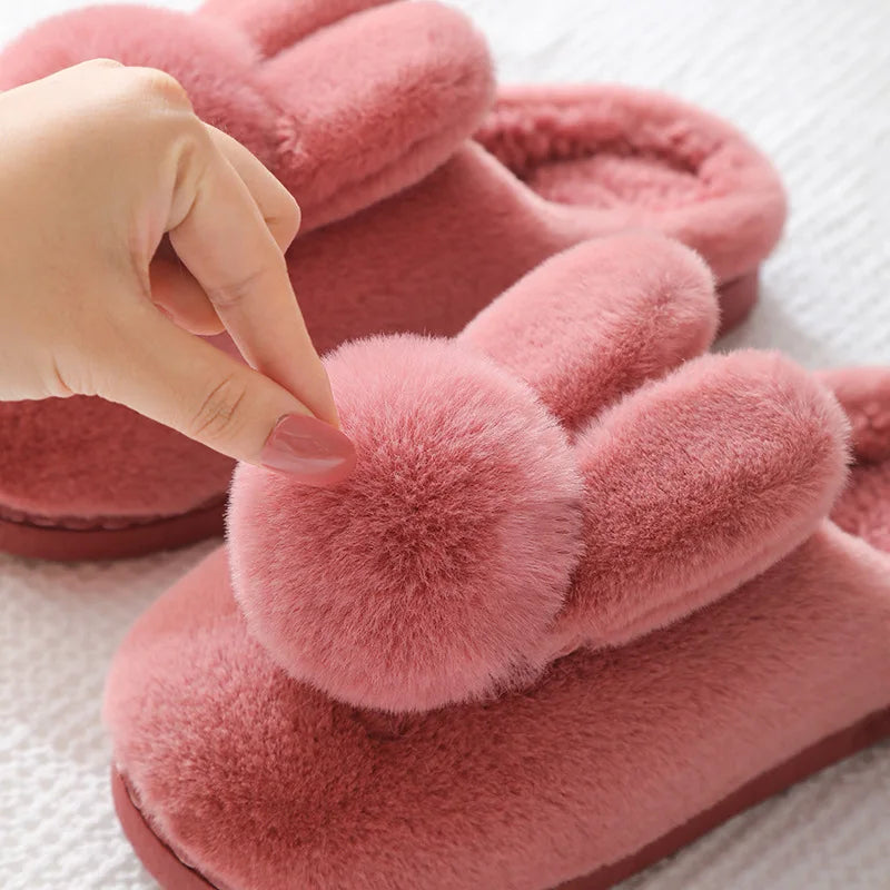 Women's Plush Bunny Ear Slippers – Cozy Non-Slip Indoor Shoes Plush House Slippers Babs