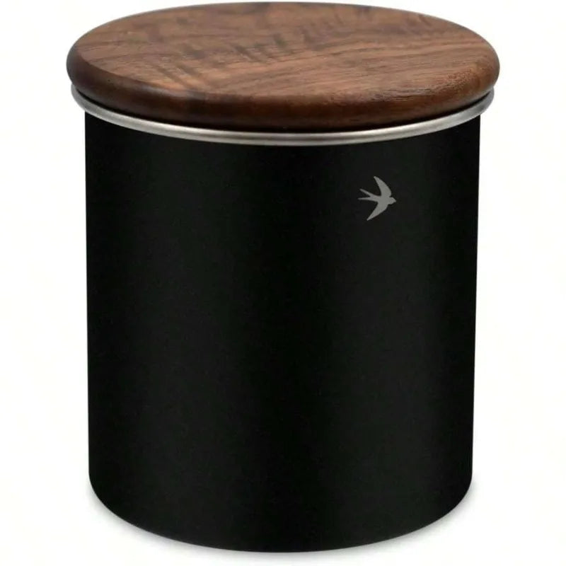 Airtight Stainless Steel Canister with Walnut Wood Lid | Tea & Coffee Food Storage Canister Babs 12.8oz Black