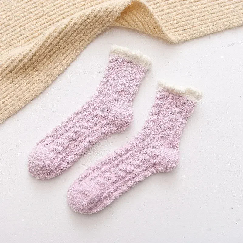Women's Coral Fleece Thermal Socks – Non-Slip Winter Booties Thermal Fleece Socks Babs Purple One Size