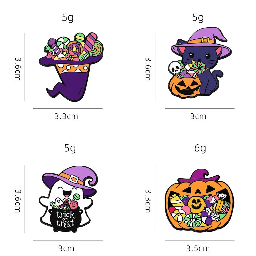 Halloween Metal Brooch Lapel Pins – Ghost, Pumpkin & Wizard Halloween Lapel Pin Babs