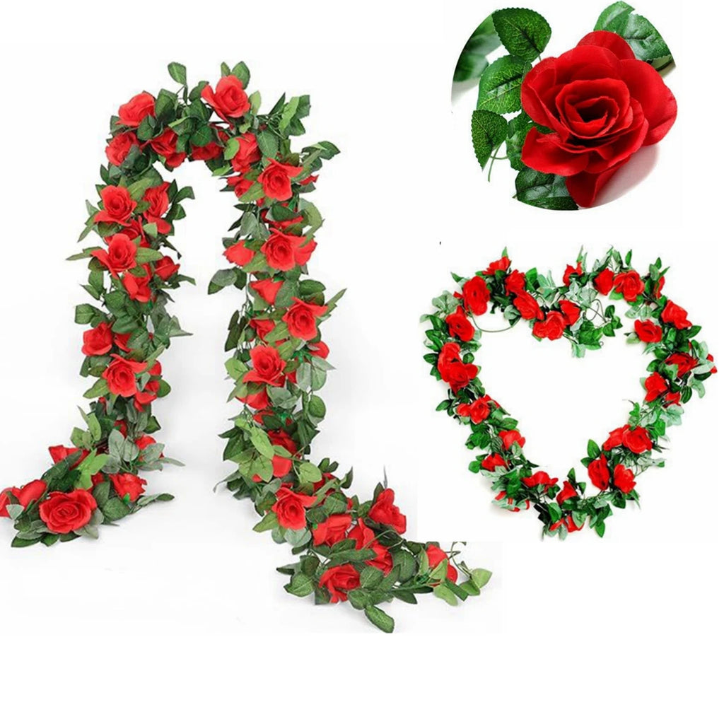 Artificial Silk Rose Vine Wall Hanging Wreath 220cm Artificial Flower Vine Babs
