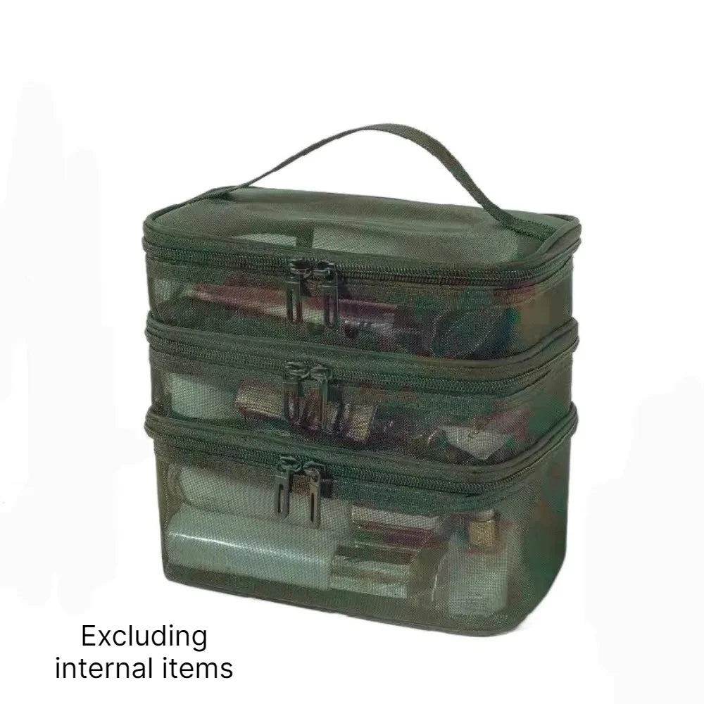 Large Capacity Transparent Mesh Travel Toiletry Makeup Bag Travel Toiletry Bag Babs green-3 layer
