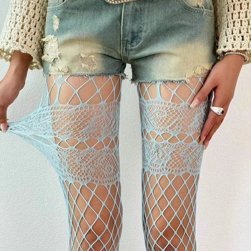 Grey Fishnet Tights – Goth Punk Hollow Mesh Pantyhose for Women Fishnet Tights Babs
