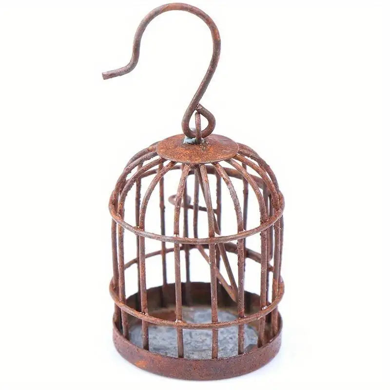 Mini Iron Metal Bird Cage Ornament – Micro Landscape Decor Decorative Ornament Babs