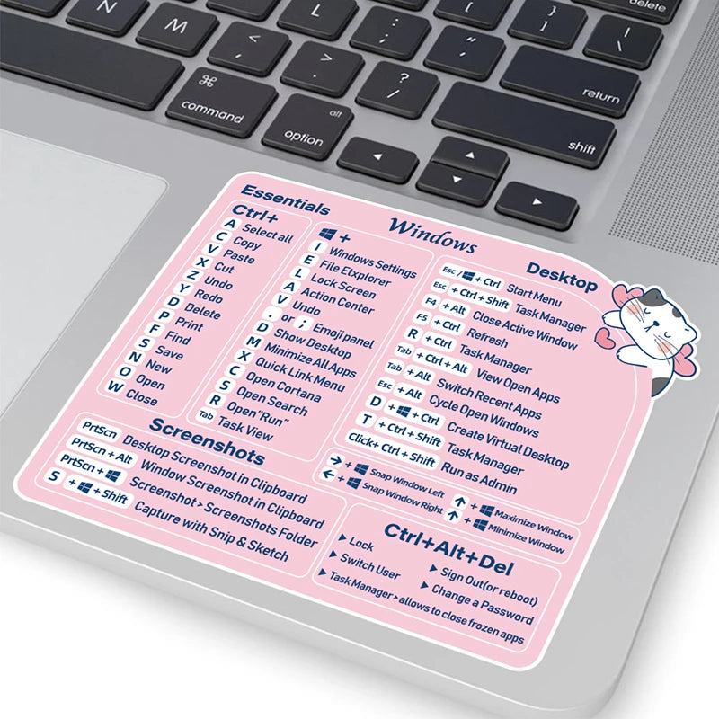 Pink Cat Keyboard Shortcut Stickers for Laptops – 2pcs Vinyl Keyboard Stickers Babs