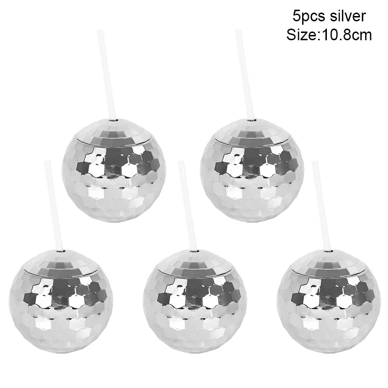 5-Pack Disco Ball Cups with Straws – Bridal & Party Supplies Party Cups Set Babs 5pcs silver