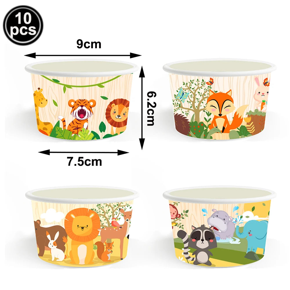 Jungle Safari Animal Party Supplies – Zoo Theme Birthday Decor Party Supplies Set Babs ice cream bowl A