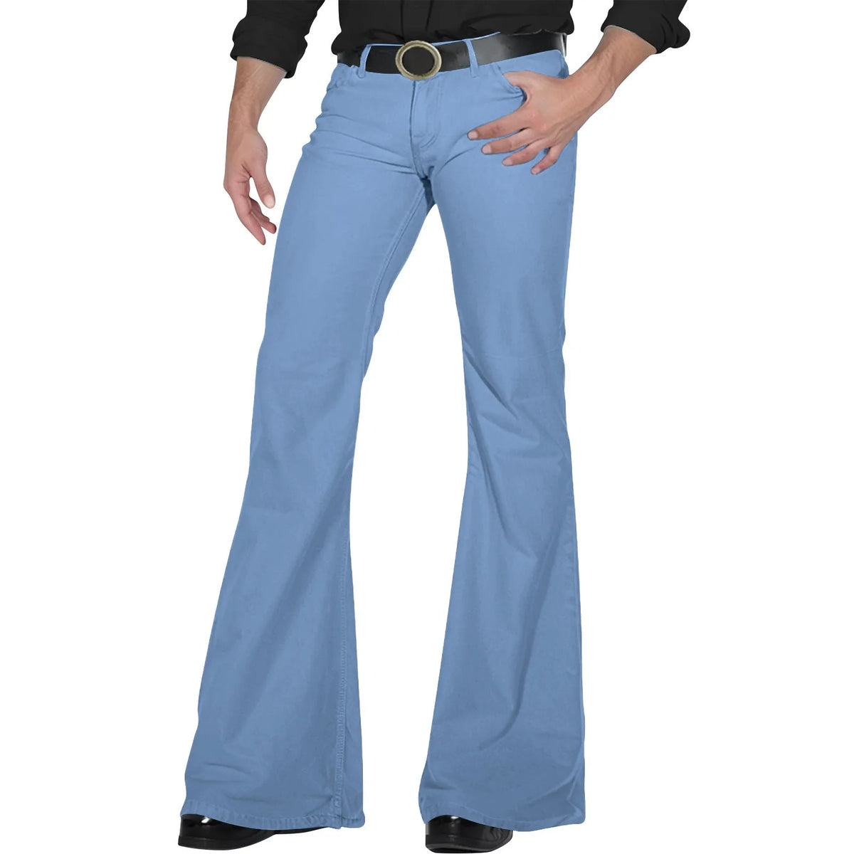 Men's Retro Disco Flare Pants – Bell Bottom Hip Hop Trousers Men's Flare Pants Babs Sky Blue L