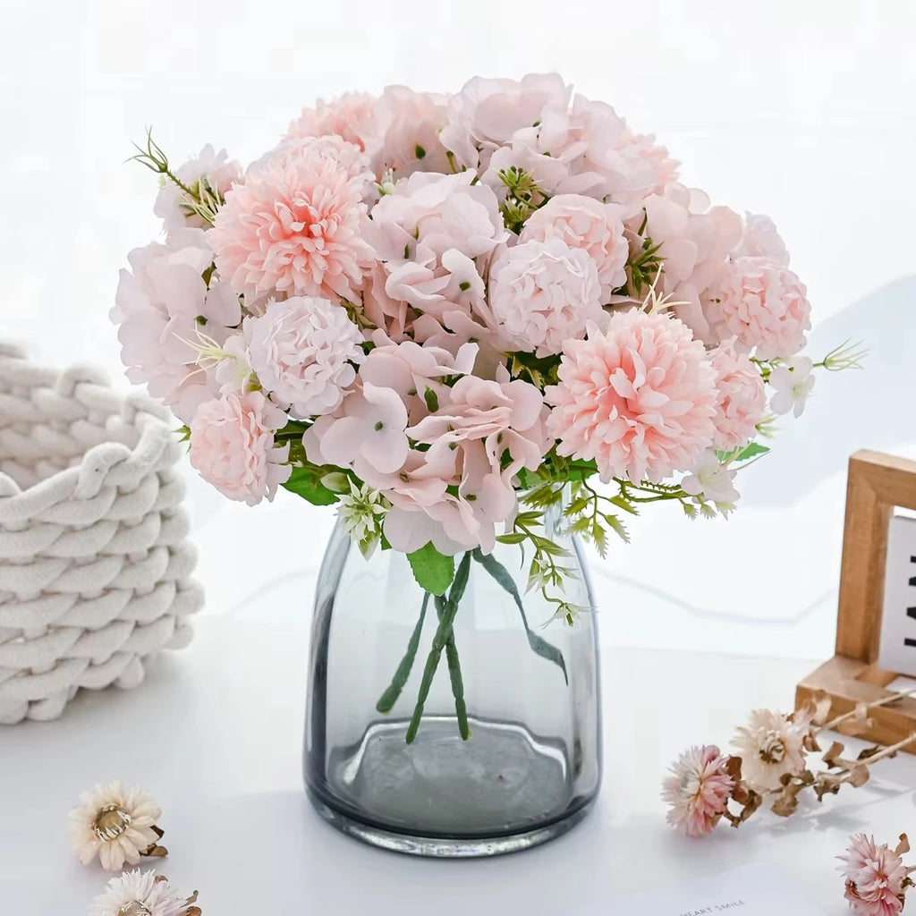 Artificial 7-Head Carnation Hydrangea Chrysanthemum Bouquet Artificial Flower Bouquet Babs
