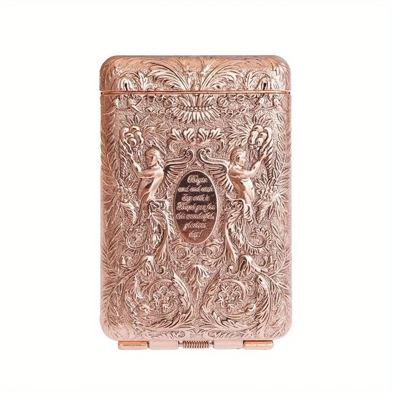 Retro Hand-Carved Metal Cigarette Case – 14 Cigarettes Metal Cigarette Case Babs