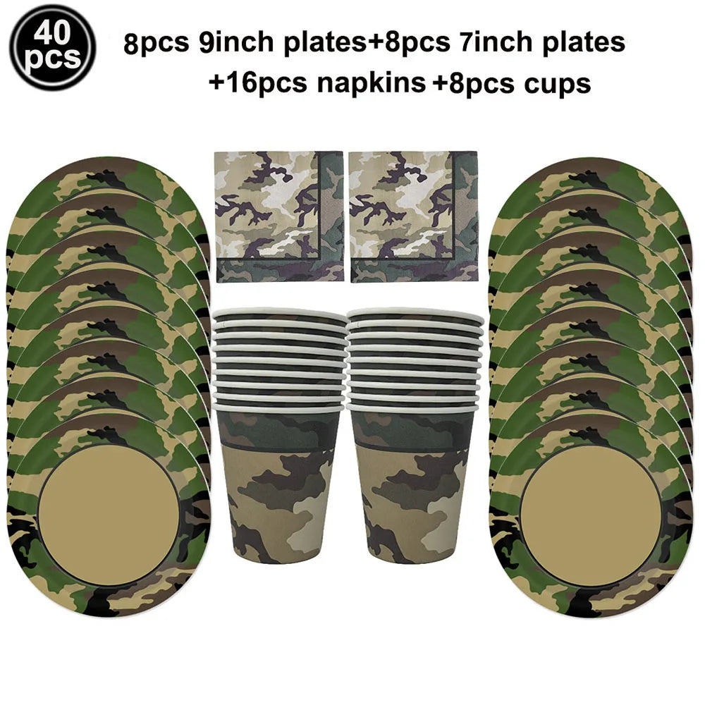 Military Camo Party Supplies – Plates, Cups & Balloons Set Party Tableware Set Babs cutlery setB As pictures show