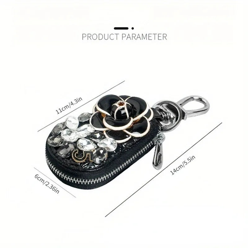 Camellia Rhinestone Car Key Case – Universal Diamond Key Cover Car Key Case Babs