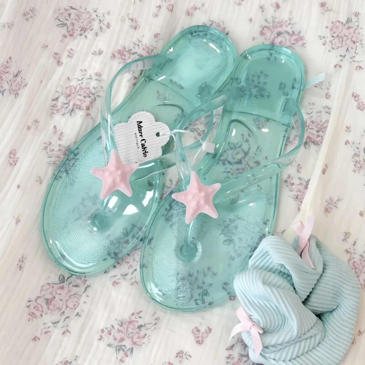 Mint Green Starfish Flip Flops – Transparent Beach Sandals Beach Flip Flops Babs Blue 36