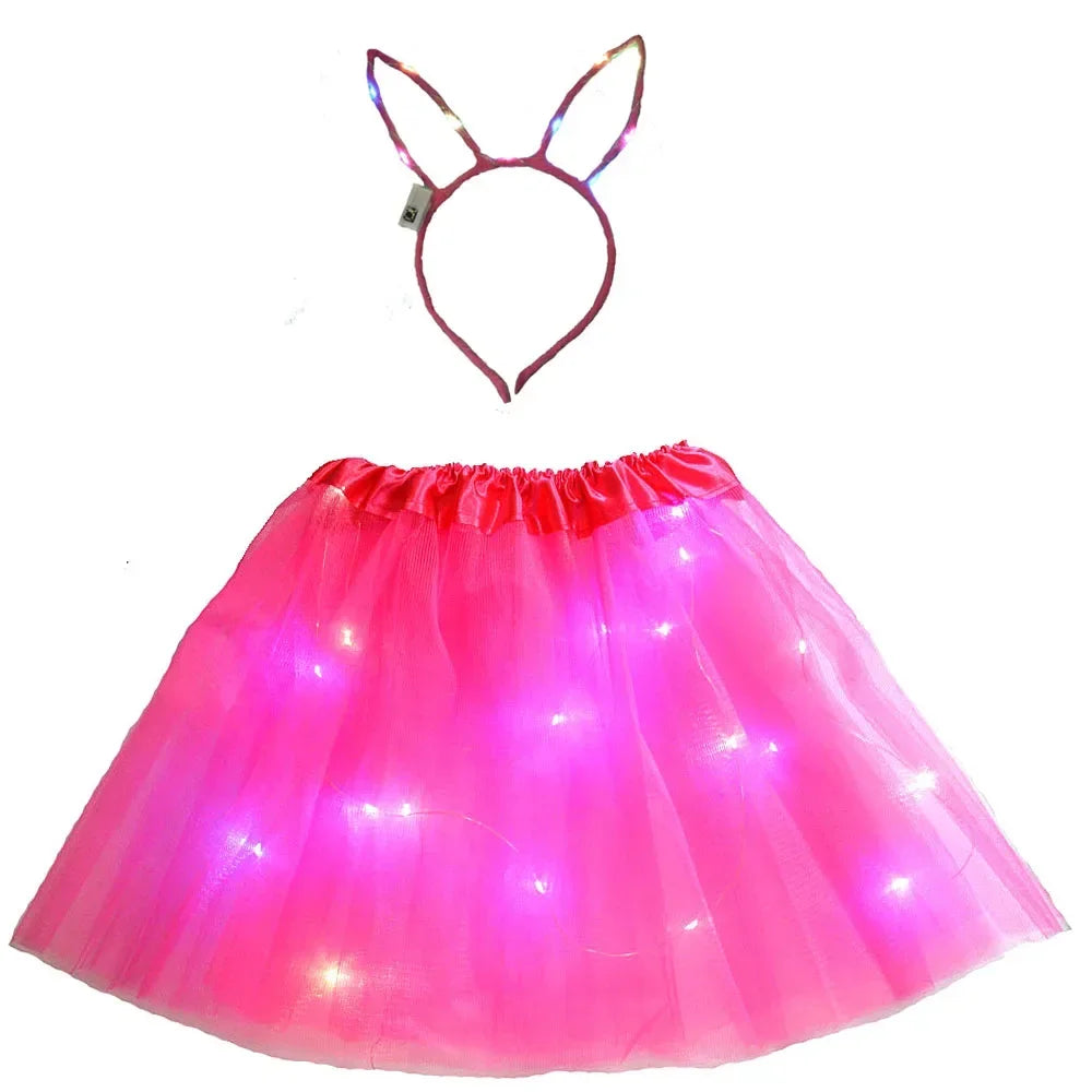 LED Light-Up Princess Tutu Skirt & Bunny Headband Set LED Costume Set Babs 16 for teenage or women