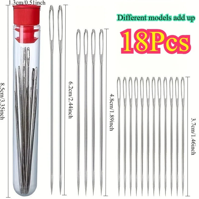 18-Piece Big Eye Sewing Needle Set – Large Hole Stainless Steel Sewing Needle Set Babs