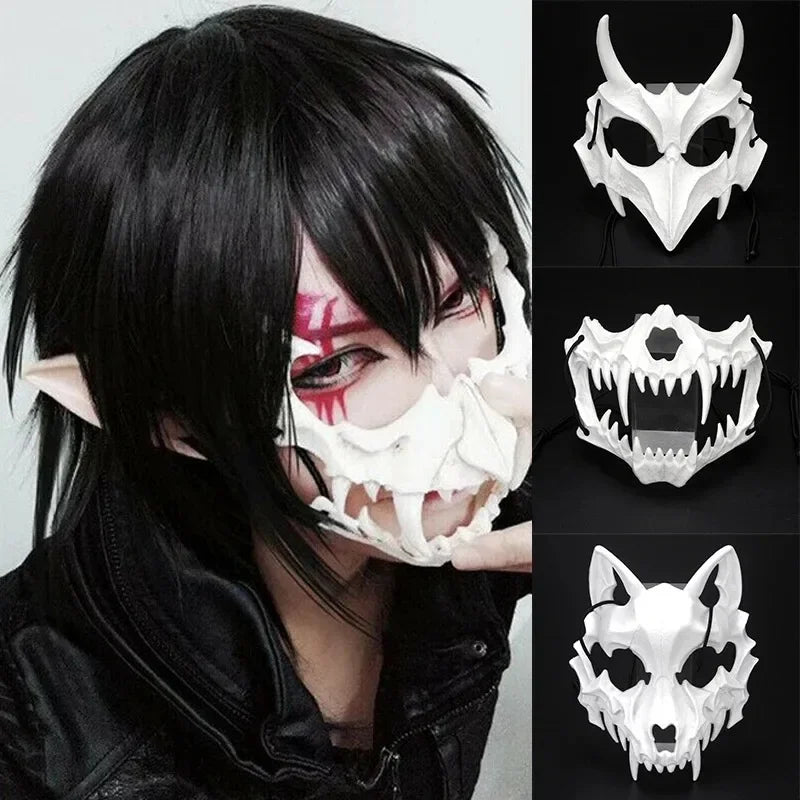 Half Face Devil Halloween Mask – Black & White Cosplay Halloween Costume Mask Babs