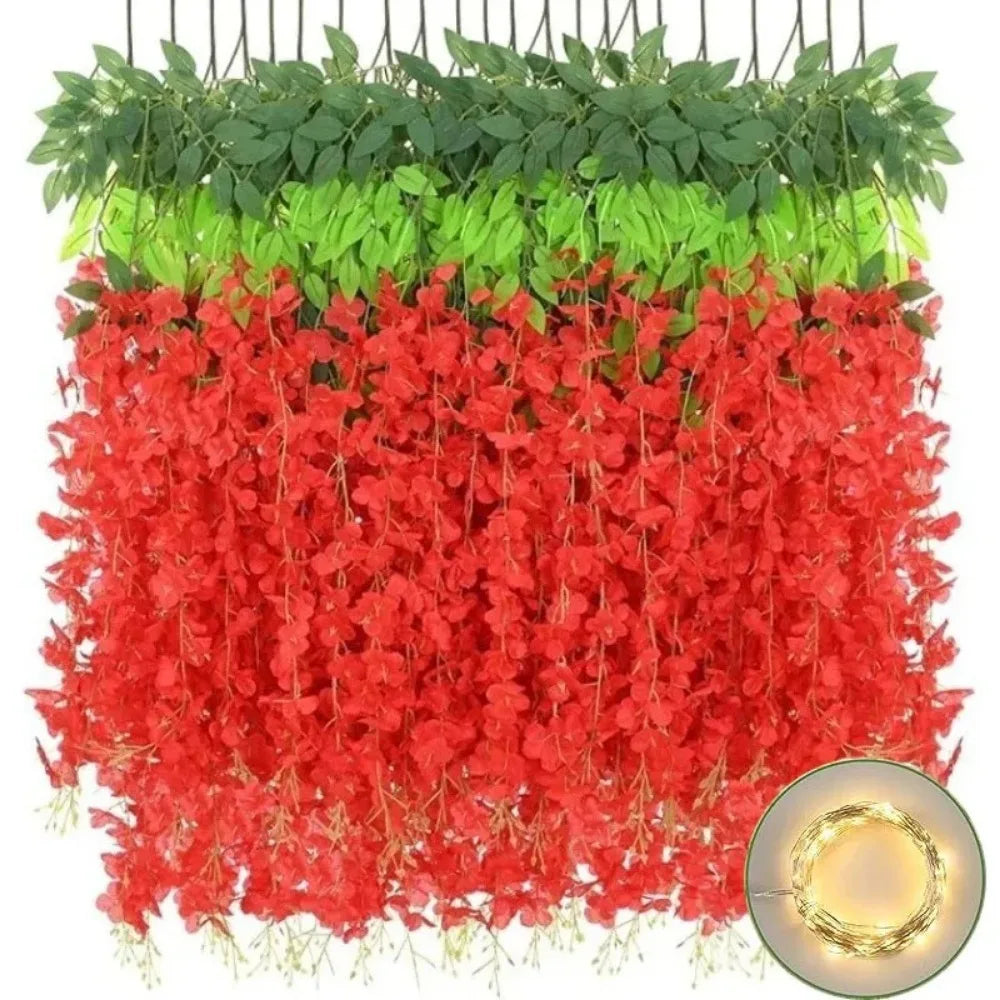 Silk Wisteria Hanging Vine Garland 110cm – 5/10Pcs Wedding Decor Artificial Flower Garland Babs Red 5Pcs
