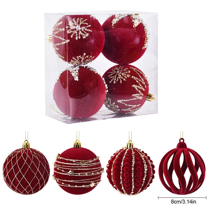 8CM Red Christmas Ball Ornaments Set of 4 – Xmas Tree Pendants Christmas Tree Ornaments Babs Set3 8CM