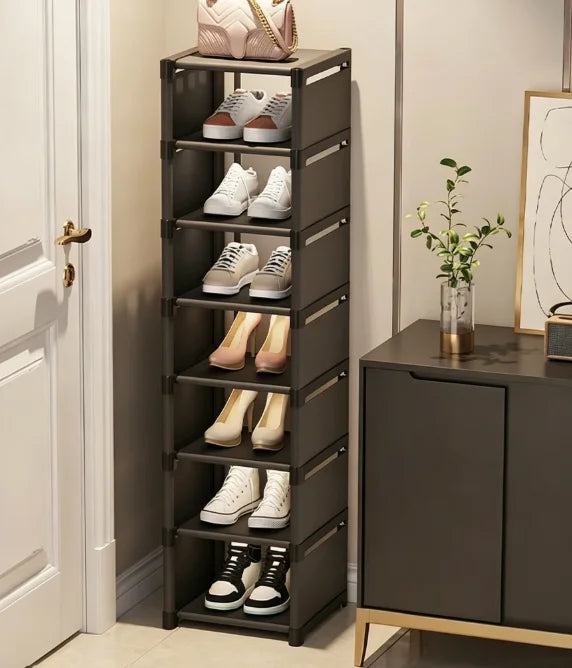 Narrow Multi-Tier Shoe Rack – Wall Door Space-Saving Storage Shoe Rack Babs 8 grids