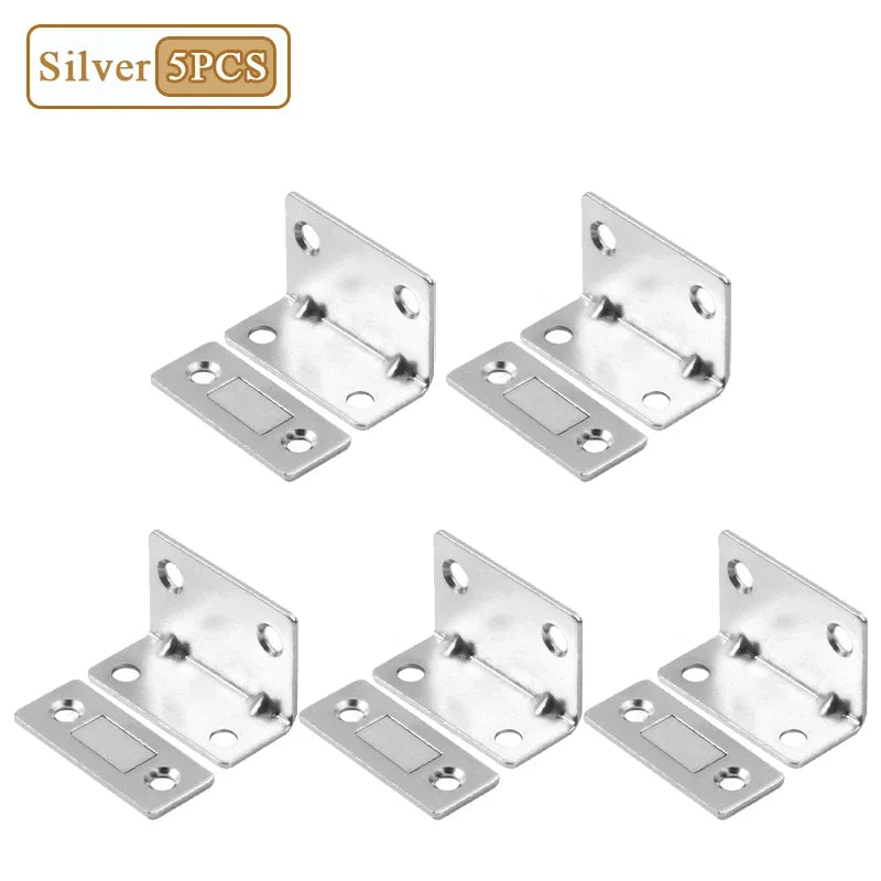 L-Shape No-Drill Magnetic Door Catch – Cabinet & Closet Latch Magnetic Door Catch Babs Silver-5PCS