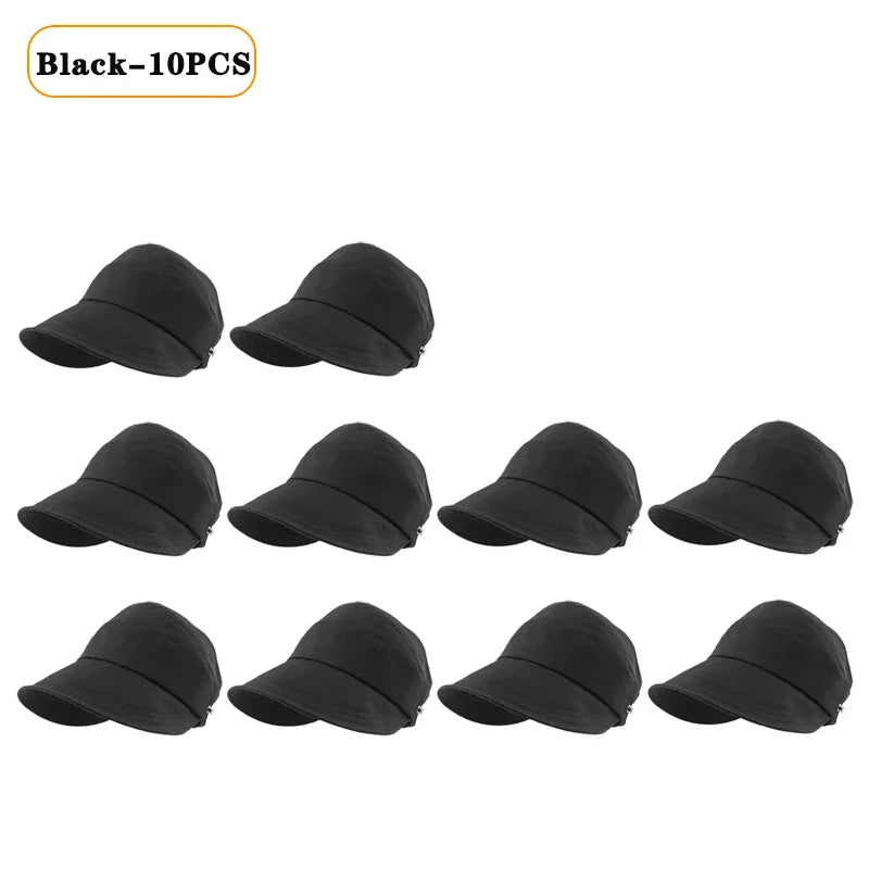 Foldable Wide Brim Ponytail Sun Hat – Adjustable Beach Cap Wide Brim Sun Hat Babs Black-10PCS 55-58cm