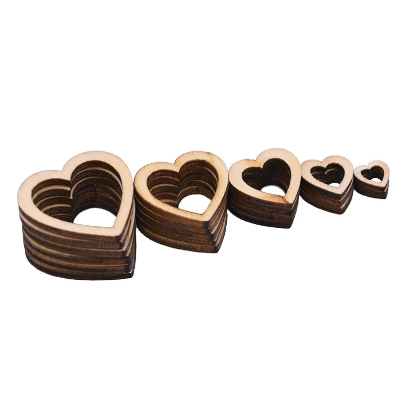100pcs Hollow Heart Wood Pieces for DIY Crafts & Scrapbooking Wood Craft Embellishments Babs
