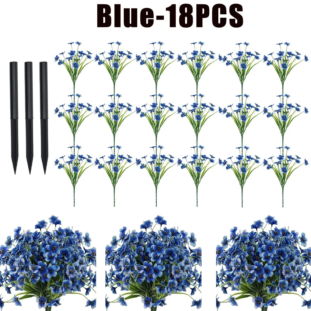 UV Resistant Artificial Violet Flowers – Garden & Wedding Décor Artificial Flower Shrubs Babs Blue-18PCS