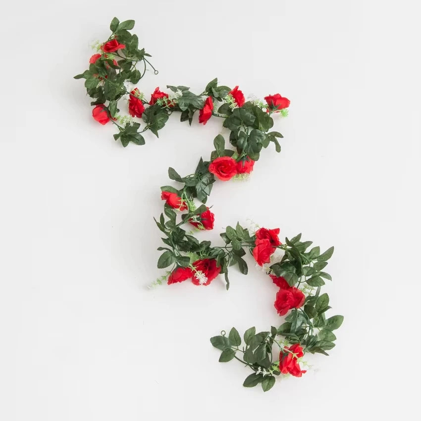 Artificial Rose Vine Silk Garland – Wedding & Home Décor, 220cm Silk Flower Garland Babs Red 1 pc
