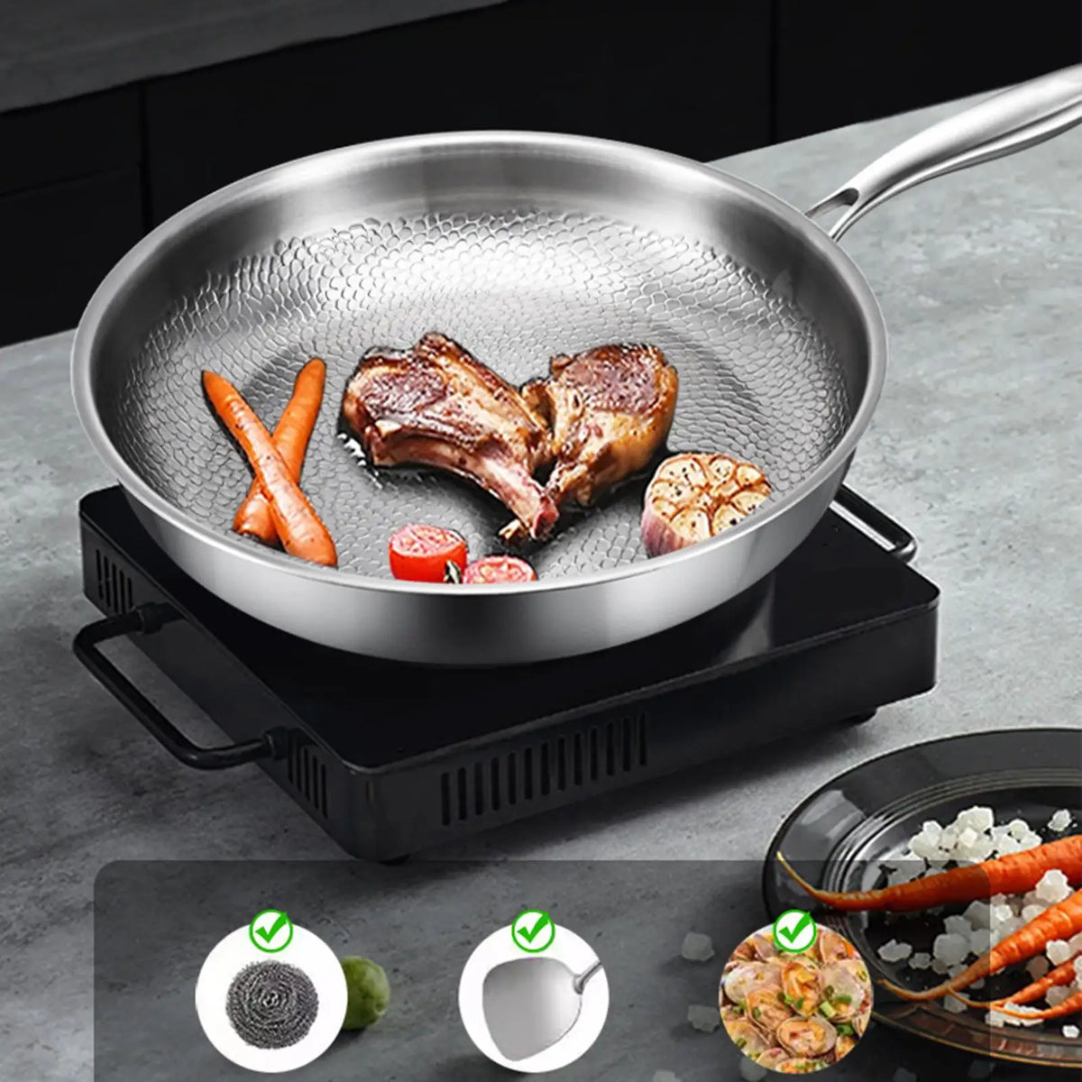 Titanium Non-Stick Frying Pan with Glass Lid – 26/28/30cm Titanium Frying Pan Babs