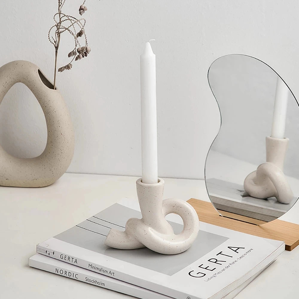 Ceramic Candlestick Holder – Modern Handmade Home Table Decor Candle Holder Babs