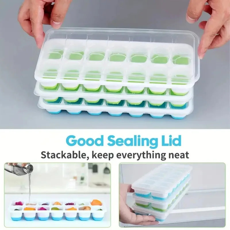 14-Grid Silicone Ice Cube Mold with Lid – Popsicle Maker Ice Cube Mold Babs