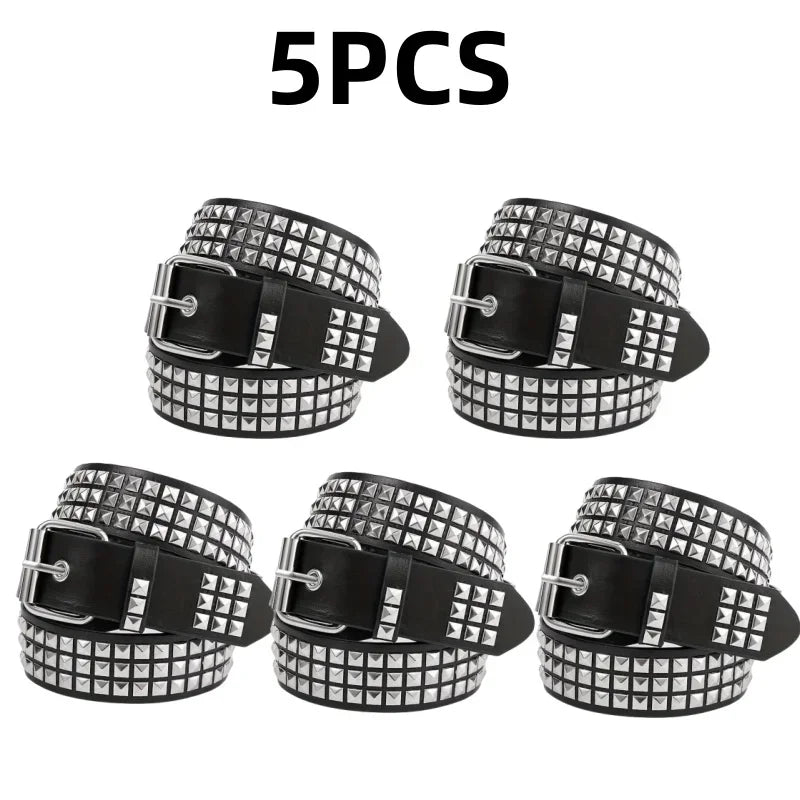Y2K Studded Grommet Belt – Punk Goth PU Leather Unisex Studded Fashion Belt Babs 5PCS