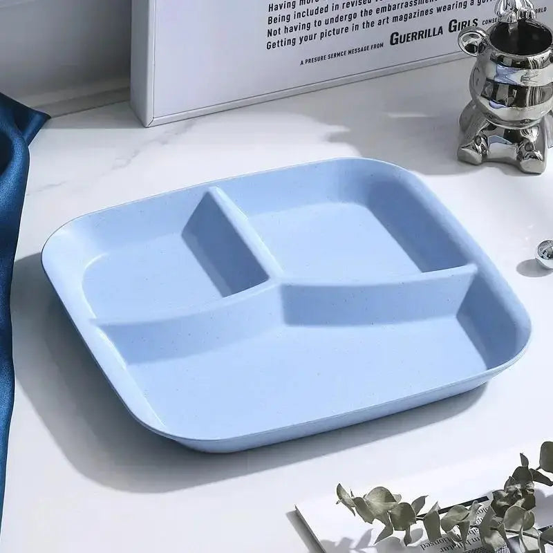 3-Grid Divided Dining Plate – Dishwasher & Microwave Safe PP Divided Dining Plate Babs Light Blue