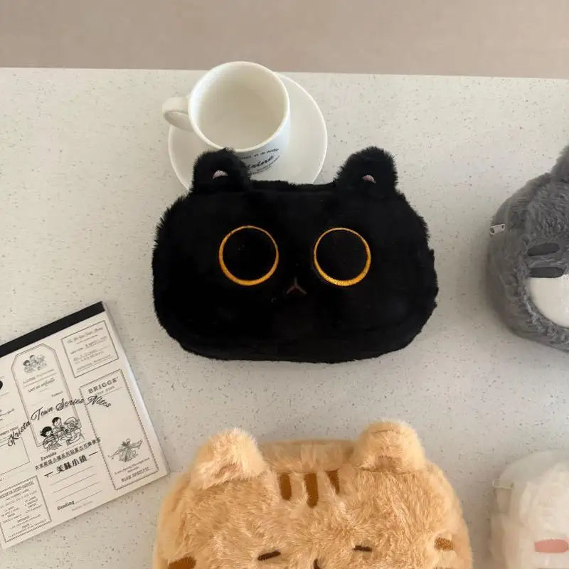 Kawaii Cat Plush Pencil Case – Large Capacity Fluffy Pouch Plush Pencil Case Babs Black