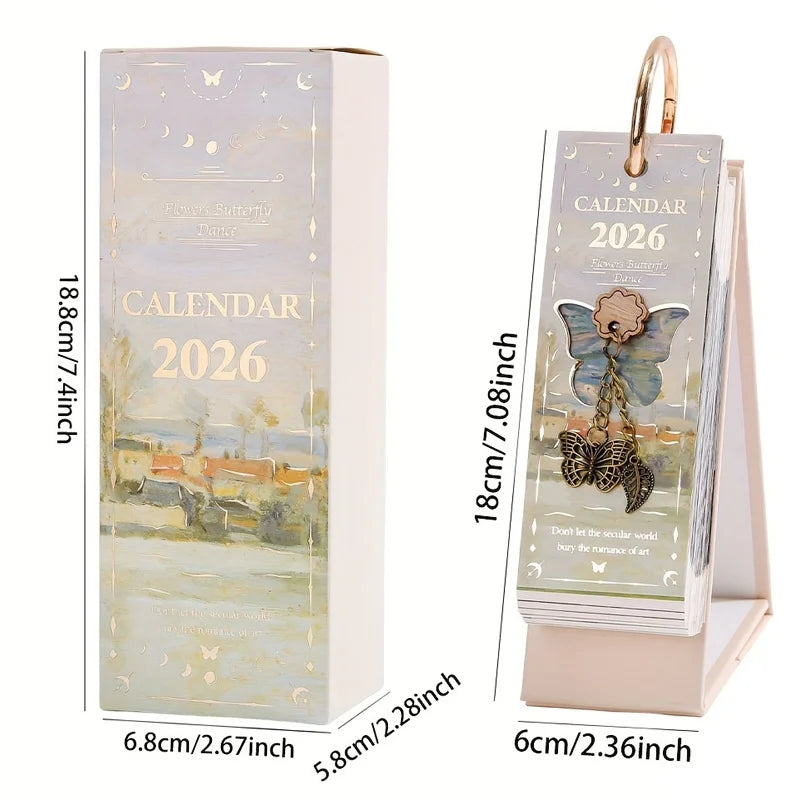 2026 Small Desk Flip Calendar – Vintage Golden Ring Binding Desk Calendar Babs