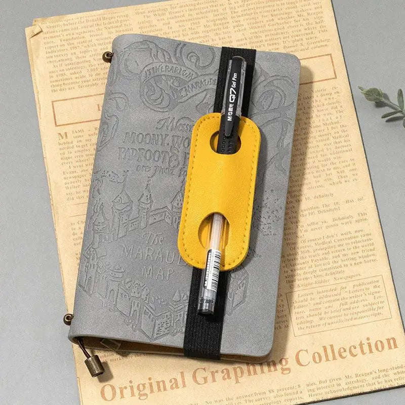 PU Leather Pen Holder with Elastic Band for Notebooks Pen Holder Clip Babs yellow 1pcs A5