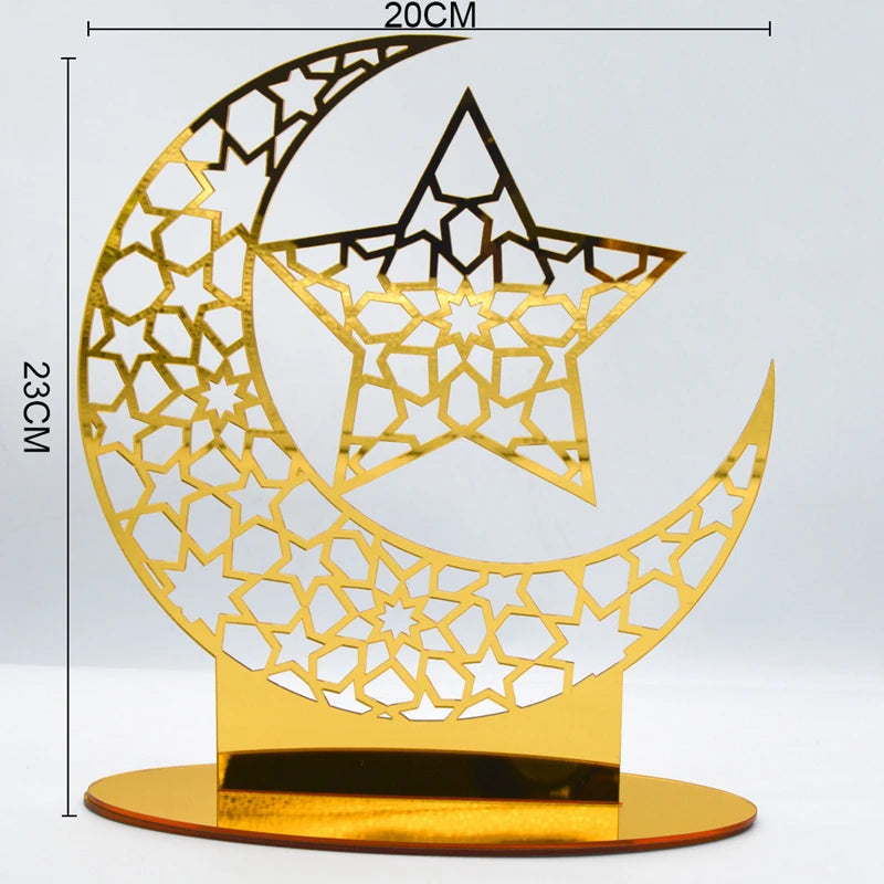 Ramadan Kareem Acrylic Ornament – Eid Mubarak Golden Moon Decor Acrylic Holiday Ornament Babs Gold-C