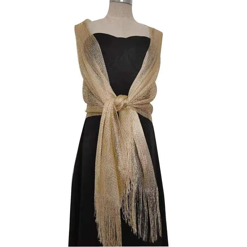 Gold Silver Tassel Shawl Scarf – Bridal & Evening Wrap Evening Wrap Shawl Babs Beige