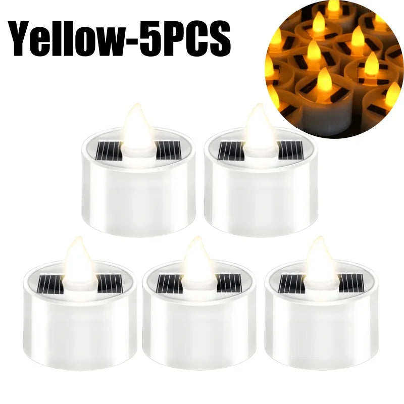 Solar Flameless Flickering Tea Lights for Outdoor & Home Decor Solar Flameless Candles Babs Yellow-5PCS