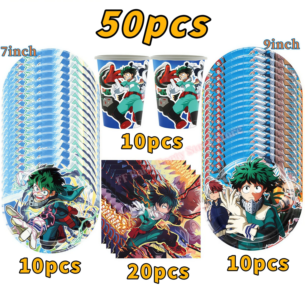 My Hero Academia Birthday Party Tableware & Decoration Kit Party Tableware Kit Babs 50pcs