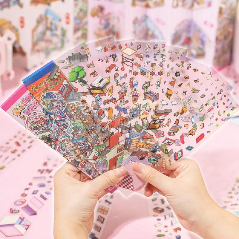 24Pcs Cartoon 3D Landscape Sticker Books – Kids DIY Gift Kids Sticker Book Babs